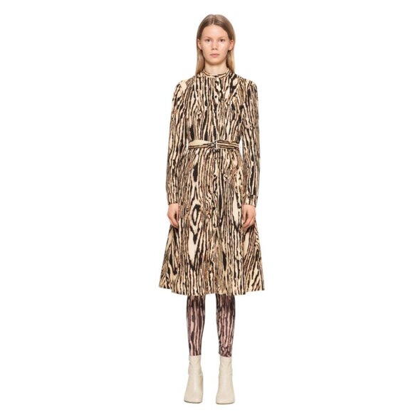 Baum und Pferdgarten Dresses & Skirts - Baum und Pferdgarten Shirt Dress Womens 38 Small Black Tan Tiger Print Midi Boho